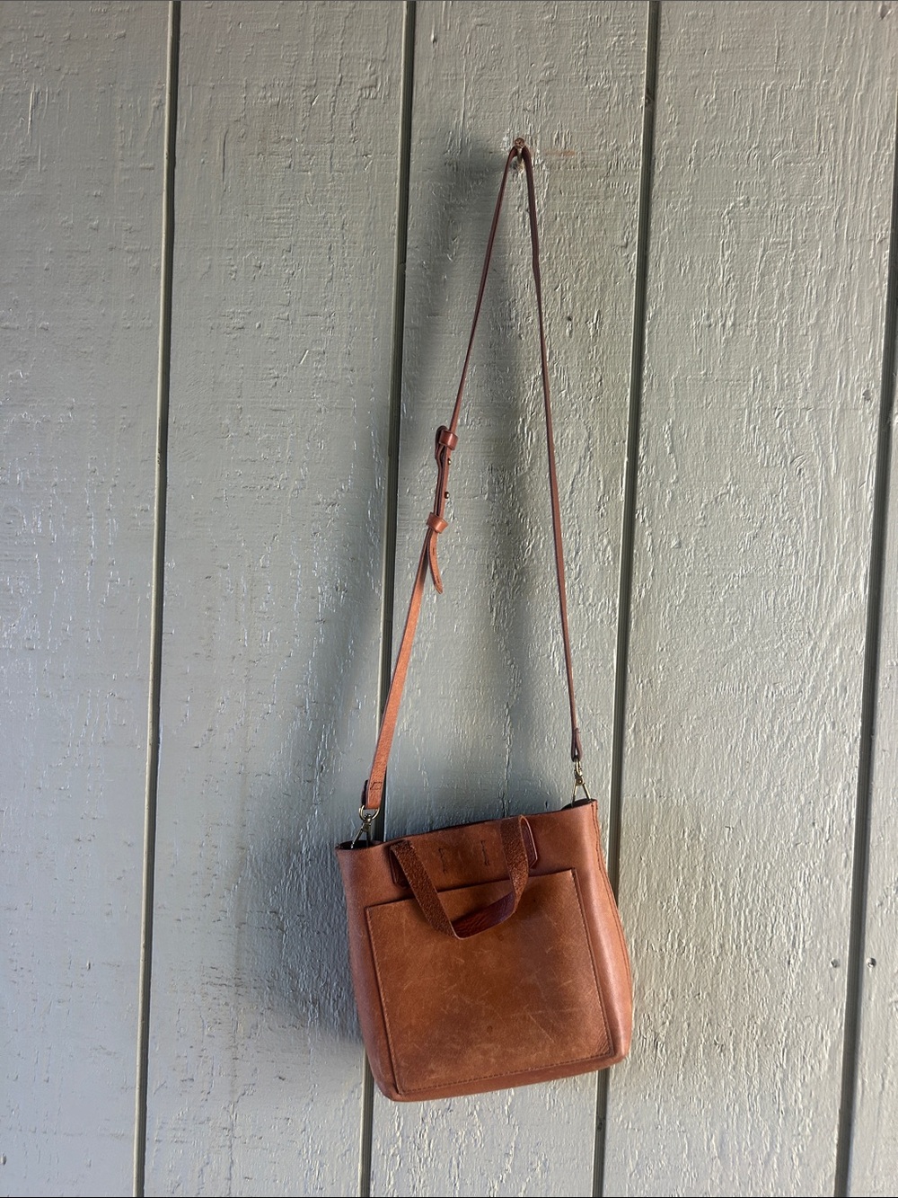 Leather Crossbody Tote Bag in Brown